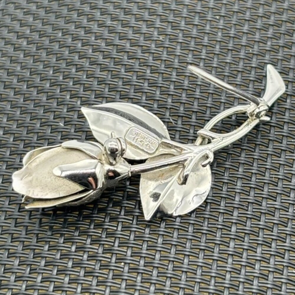 Beautiful Sterling Silver Rosebud Brooch, Harry S. Bick, Signed "HSB" "Sterling" - Picture 5 of 7